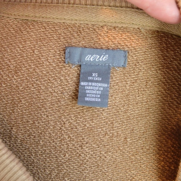 Aerie Oversized French Terry Crew Neck Sweatshirt, Toasted Almond Color Size XS - Picture 4 of 12